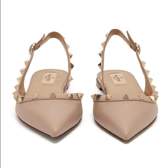 Valentino Shoes - Valentino blush Rockstud Slingback Ballet Flats